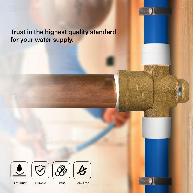 Supply Giant 3/4 Inch x 3/4 Inch Pex-A x 3/4" Female NPT Drop Ear Tee, Brass Expansion Tee Fitting, F1960 Brass Lead-Free Tee with Drop-Ear No Lead Brass, For Use in Pex-A-Tubing Connection - Image 4